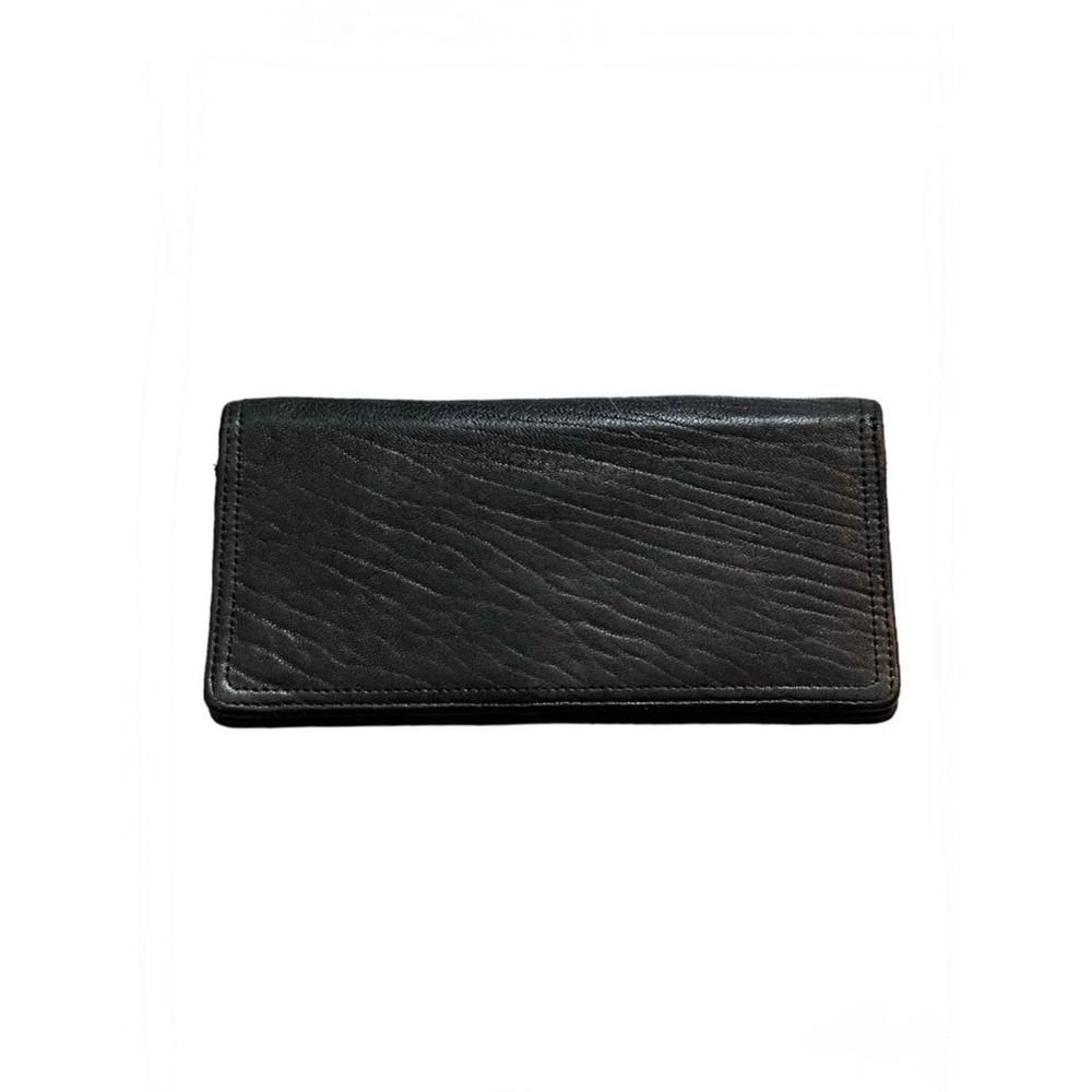 Nordstrom Black Pebbled Genuine Leather Long Tri-Fold Wallet with ID Window - Picture 3 of 5